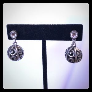 Pierced Silver and Rhinestone Earrings Swirl